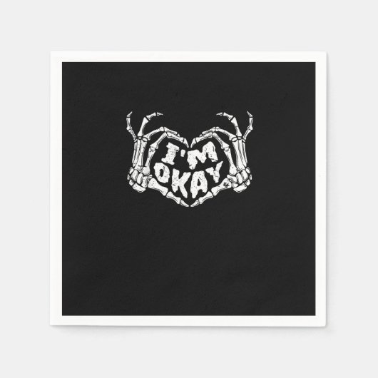 私は彼は面白いハロウィーンの衣装スケルトンの手を大丈夫 スタンダードカクテルナプキン (正面)