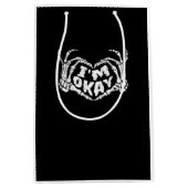 私は彼は面白いハロウィーンの衣装スケルトンの手を大丈夫 ミディアムペーパーバッグ (正面)