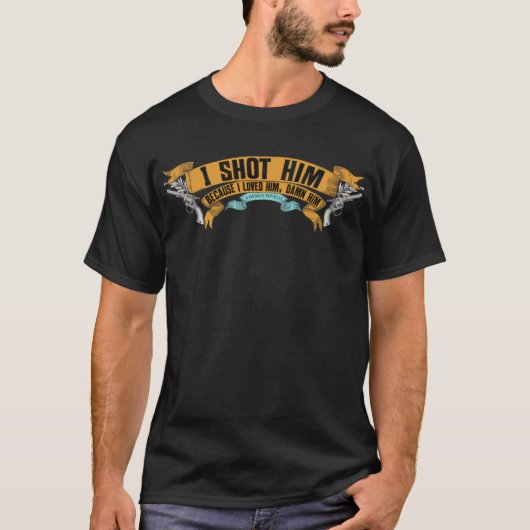 私は彼をロゴ撃ちました Tシャツ (正面)