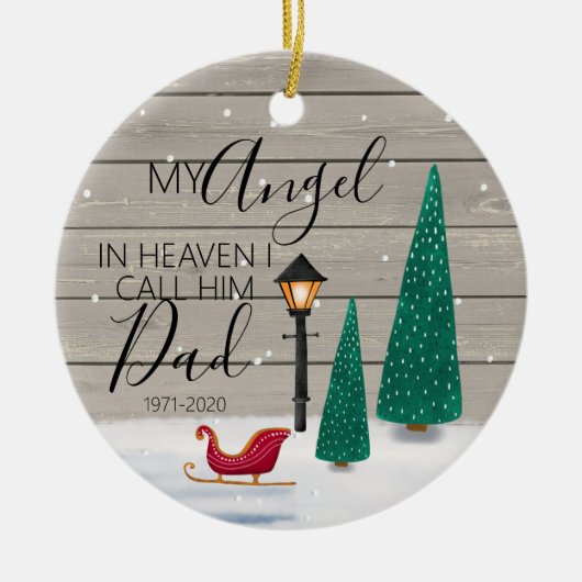 私は彼を天国の天使記念パパと呼ぶクリスマス セラミックオーナメント (正面)