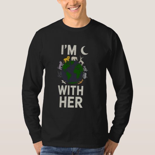 私は彼女と地球Tシャツ 環境意識 耳 Tシャツ (正面)