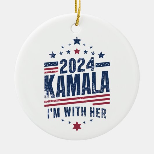 私は彼女のカマラハリスの2024の投票と一緒にいる セラミックオーナメント (正面)