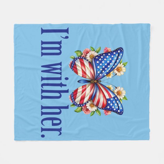 私は彼女のカマラブルーバタフライと一緒にいる フリースブランケット (正面(横))