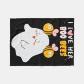 私は彼女のブビーチ面白いハロウィンカップルの夫B愛 フリースブランケット (正面(横))