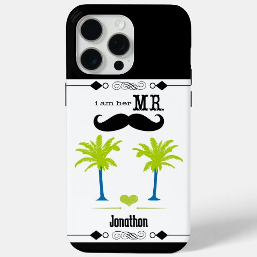 私は彼女のミスターMustache GroomビーチPalm Tree Case-Mate iPhoneケース (裏面)
