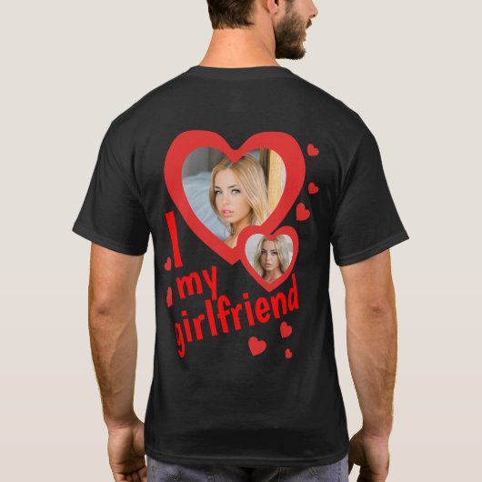 私は彼女の写真の表と裏が黒が大好きです Tシャツ (裏面)