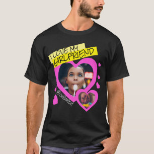 私は彼女の写真文字、カスタム2000年ブラックが大好き Tシャツ