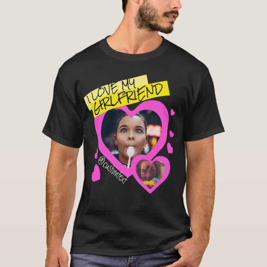 私は彼女の写真文字、カスタム2000年ブラックが大好き Tシャツ (正面)