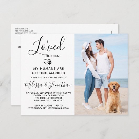 私は彼女の最初のペットフォモダントドッグを愛し結婚た インビテーションポストカード (正面/裏面)