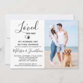 私は彼女の最初のペットモダンの写真の犬の婚約を愛した 招待状 (正面)