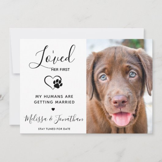私は彼女の最初のペットモダンの写真の犬の婚約を愛した 案内状 (正面)