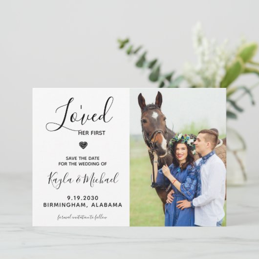 私は彼女の最初の写真モダン馬の結婚愛した セーブザデート (スタンド正面)