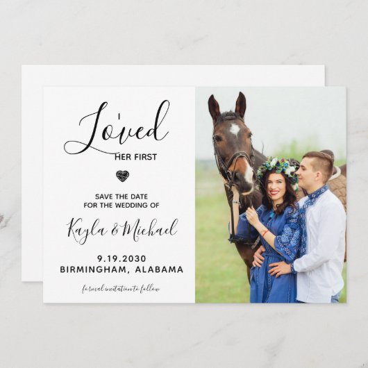 私は彼女の最初の写真モダン馬の結婚愛した セーブザデート (正面/裏面)