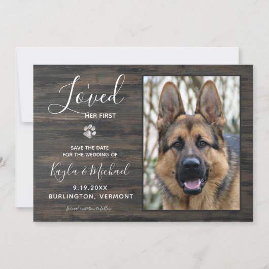 私は彼女の最初の素朴ペット写真の結婚犬を愛した セーブザデート (正面)