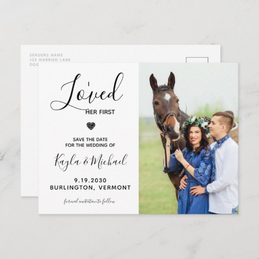 私は彼女の最初の馬モダンの写真を愛した日付以外 案内ポストカード (正面/裏面)