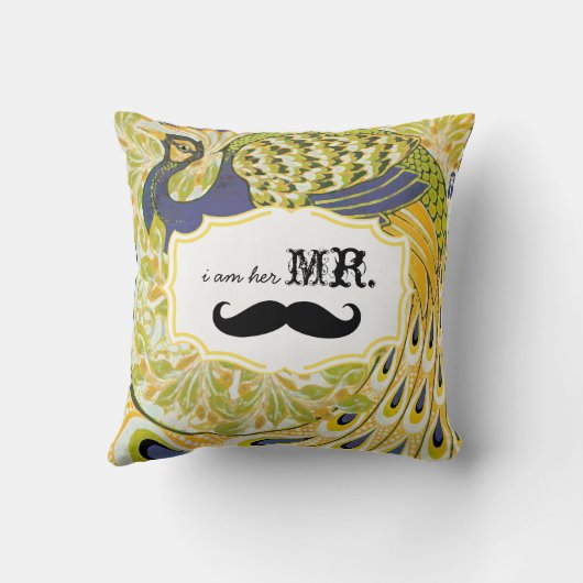 私は彼女の黄紫の口ひげ孔雀の枕だ クッション (裏面)