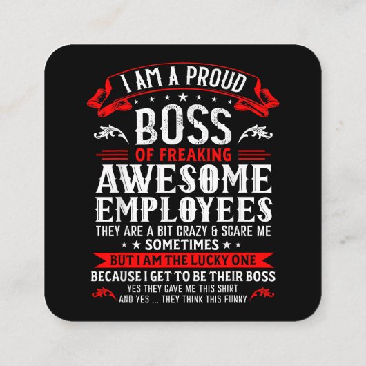 私は従業員誇りを持ったFuの素晴らしボス スクエア名刺 (裏面)