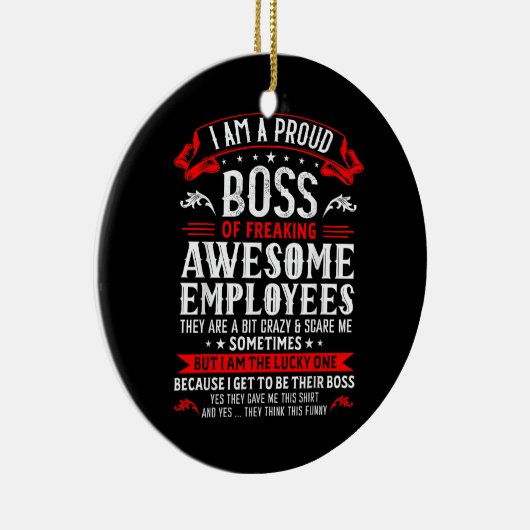 私は従業員誇りを持ったFuの素晴らしボス セラミックオーナメント (右)