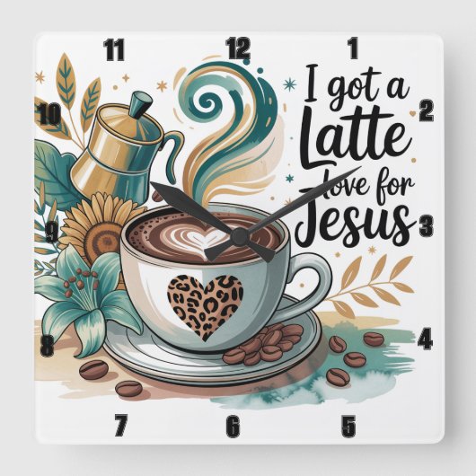 私は得ラテのイエス様を愛する スクエア壁時計 (正面)