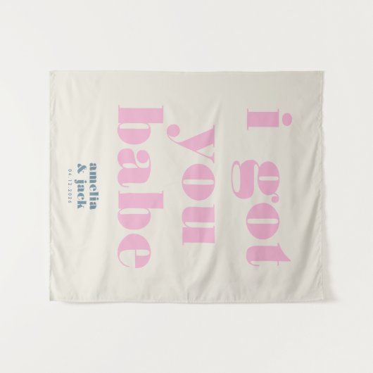 私は得明るいピンクのはっきりしたバック結婚アップ タペストリー (正面(横))