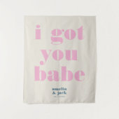 私は得明るいピンクのはっきりしたバック結婚アップ タペストリー (正面)