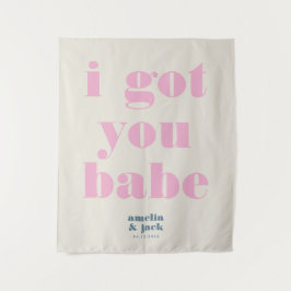 私は得明るいピンクのはっきりしたバック結婚アップ タペストリー