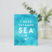 私は必要ビタミン海ティール(緑がかった色)水の色の引用文 ポストカード (スタンド正面)