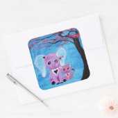 私は忘れピンクの象の猫のさくらんぼの花のアート スクエアシール (封筒)