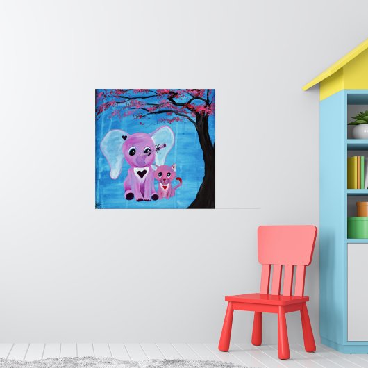 私は忘れピンクの象の猫のさくらんぼの花のアート ポスター (子ども部屋1)