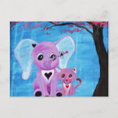 私は忘れピンクの象の猫のさくらんぼの花のアート ポストカード (正面)