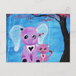 私は忘れピンクの象の猫のさくらんぼの花のアート ポストカード
