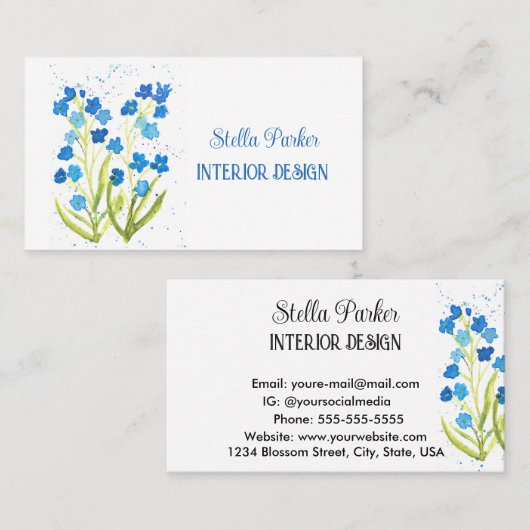 私は忘れブルーエレガントのフローラ名刺ではない 名刺 (正面/裏面)