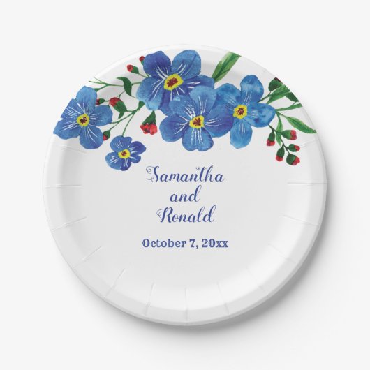 私は忘れブルーフローラ水色の結婚紙 ペーパープレート (正面)