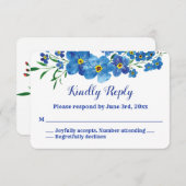 私は忘れブルーフローラ水色ウェディングRSVP 出欠カード (正面/裏面)