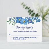 私は忘れブルーフローラ水色ウェディングRSVP 出欠カード (スタンド正面)