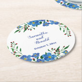 私は忘れブルーフローラ水色結婚の ラウンドペーパーコースター (アングル)