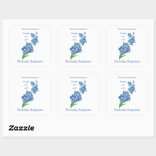 私は忘れ花の水の色のアート蔵書票 スクエアシール (シート)