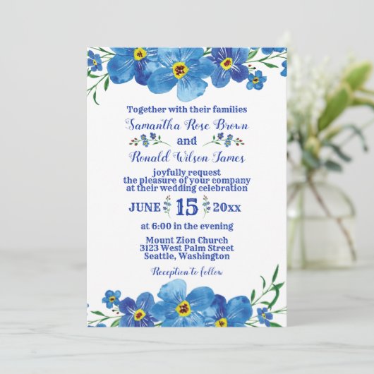 私は忘れ青いフローラの水の色の結婚Inviteではない 招待状 (スタンド正面)