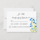私は忘れ青いフローラの花の結婚式RSVP 出欠カード (正面)