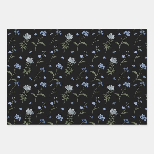 私は忘れ青いフローラ水の色の花 ラッピングペーパーシート (正面3)
