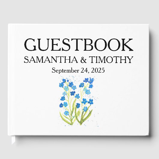 私は忘れ青い水の色のフローラ結婚の ゲストブック (正面)