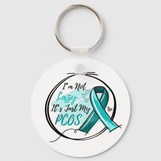 私は怠惰ではない私のPCOSティール（緑がかった色）リボンだ キーホルダー (正面)