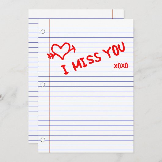 私は恋しく思います: ノートの紙 招待状 (正面/裏面)