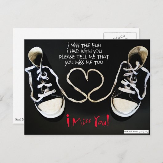 私は恋しく思ハートと古いスニーカーで詩を作る ポストカード (正面/裏面)