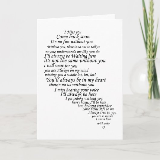 私は恋しく思ハートの半分に文字 カード (正面)