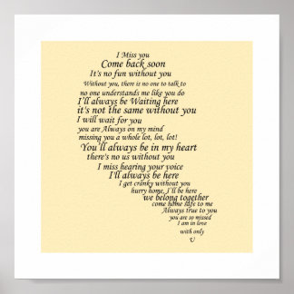 私は恋しく思ハートの半分に文字 ポスター