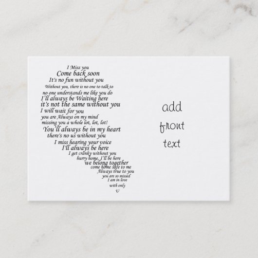 私は恋しく思ハートの半分に文字 名刺 (正面)