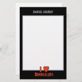 私は恐竜の赤い白黒カスタムの紙を愛します 便箋 (正面/裏面)