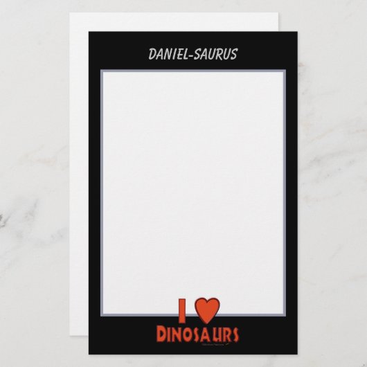 私は恐竜の赤い白黒カスタムの紙を愛します 便箋 (正面/裏面)