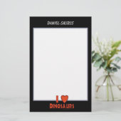 私は恐竜の赤い白黒カスタムの紙を愛します 便箋 (スタンド正面)